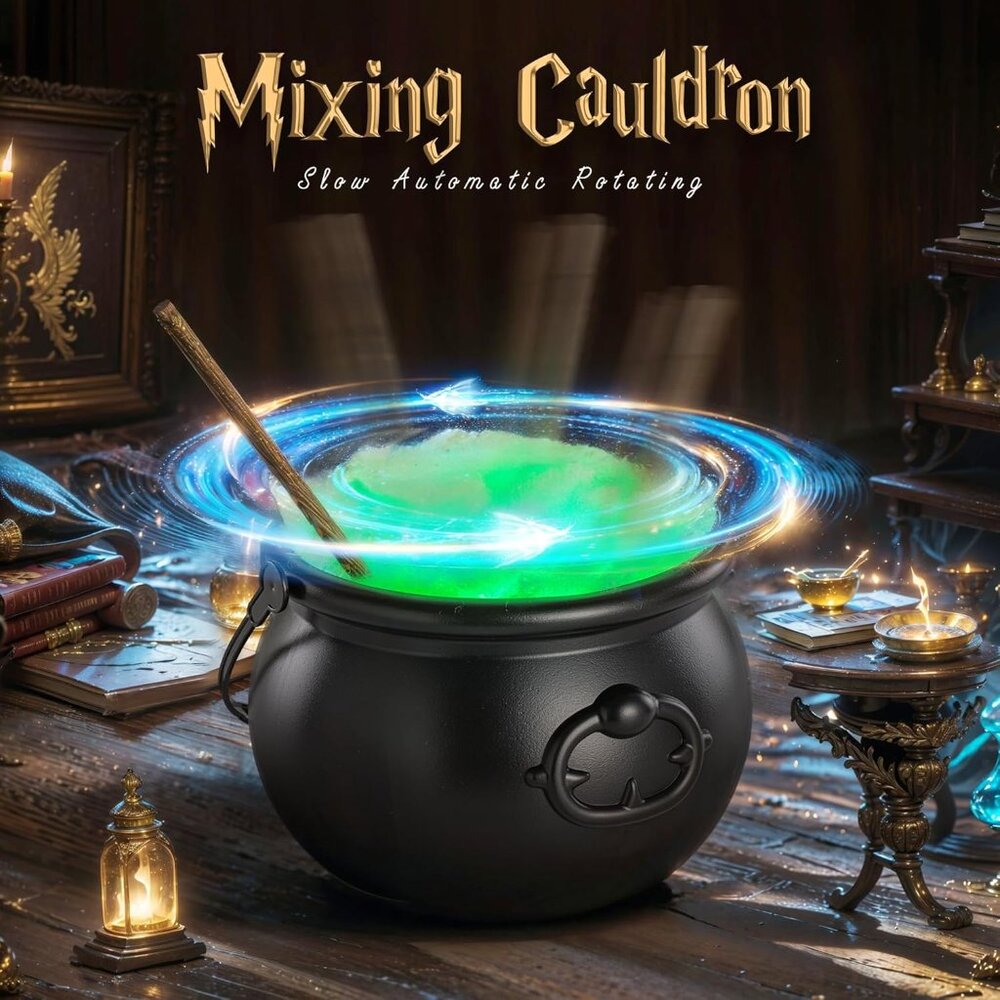 Halloween Decorations Indoor - Magic Auto Mixing Witches Cauldron  Black Plastic - Picture 3 of 9